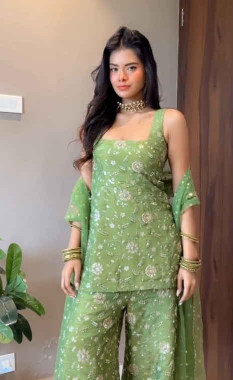 Elegant Mehendi Green Sharara Set