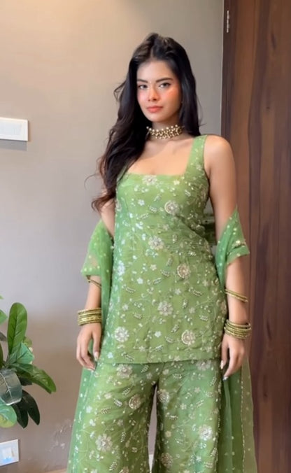 Elegant Mehendi Green Sharara Set