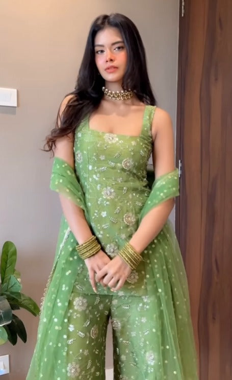 Elegant Mehendi Green Sharara Set