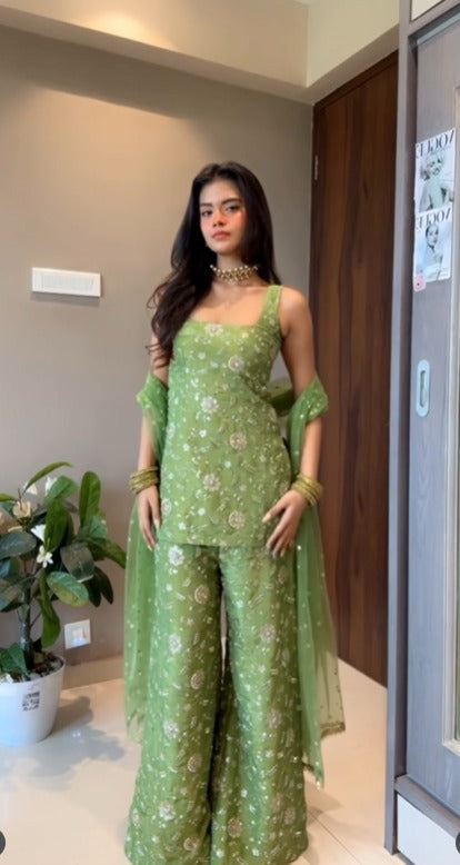 Elegant Mehendi Green Sharara Set