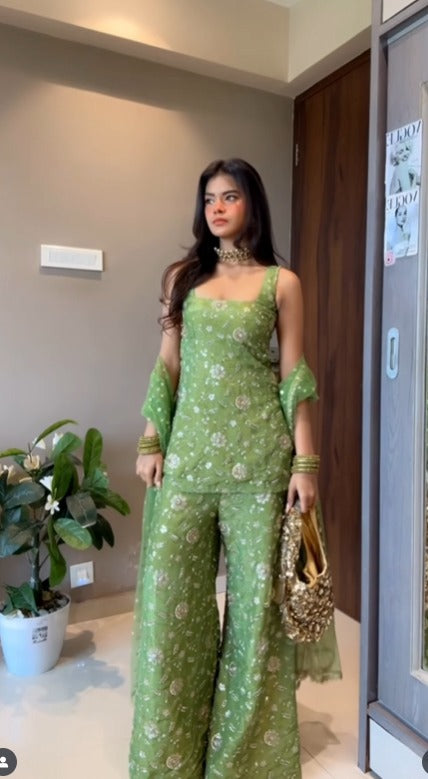 Elegant Mehendi Green Sharara Set