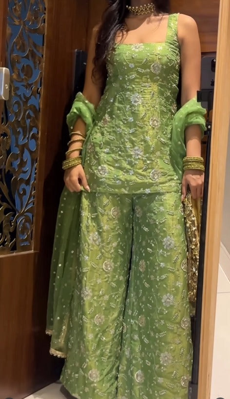 Elegant Mehendi Green Sharara Set