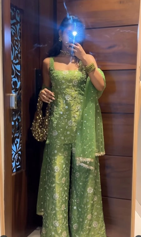Elegant Mehendi Green Sharara Set