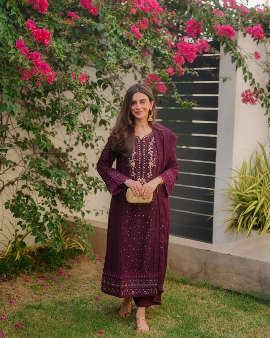 Gulbano Wine Bloom Designer Kurta Set