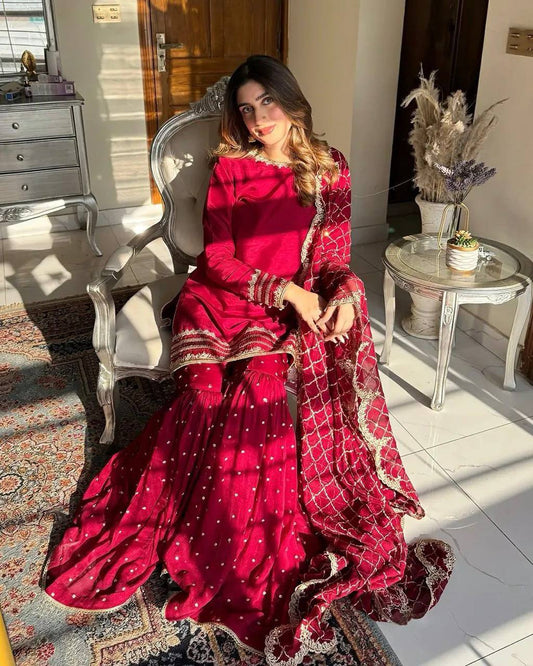 Celebration Luxe  Embroidered Party Ensemble with Palazzo & Dupatta