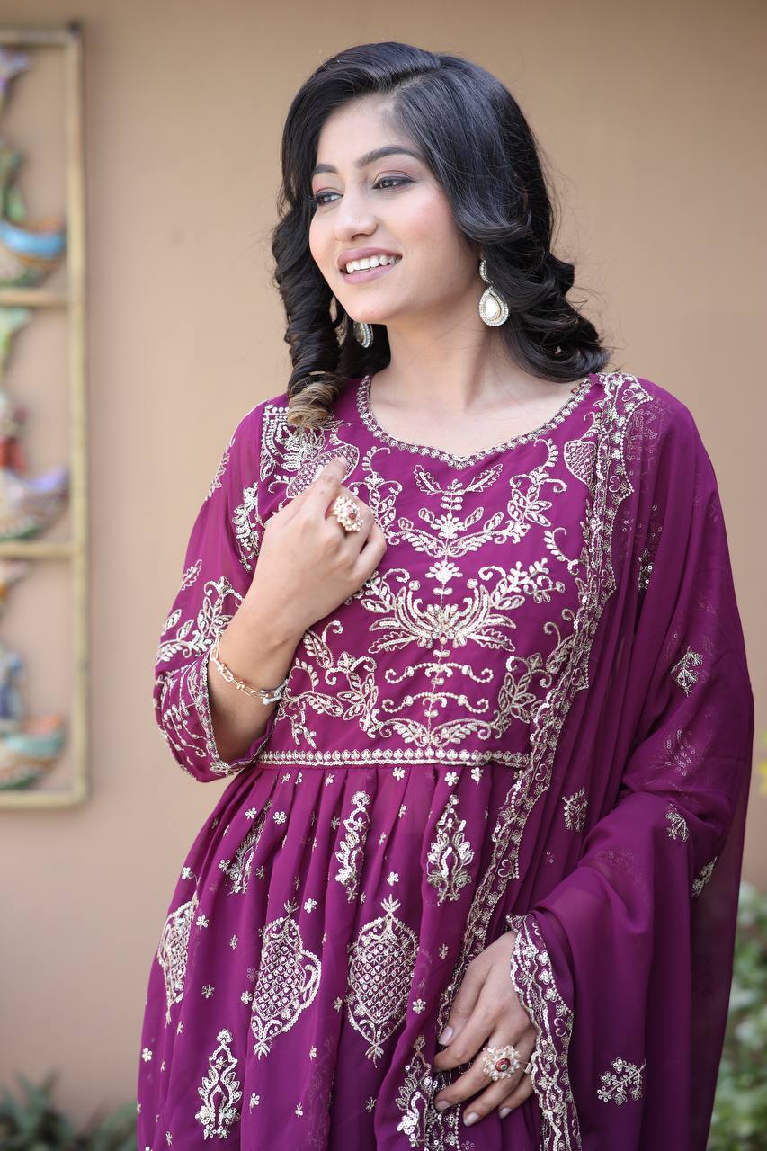 Parizah Ensemble with Intricate Zari Embroidery & Graceful Sharara