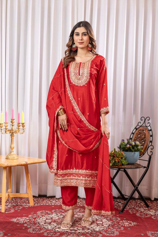 Laal Libaas The Royal Crimson Thread of Tradition  Embroidered Set