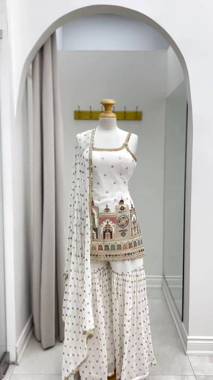 Taj Elegance  Embroidered Serenity  Ensemble Sharara Set