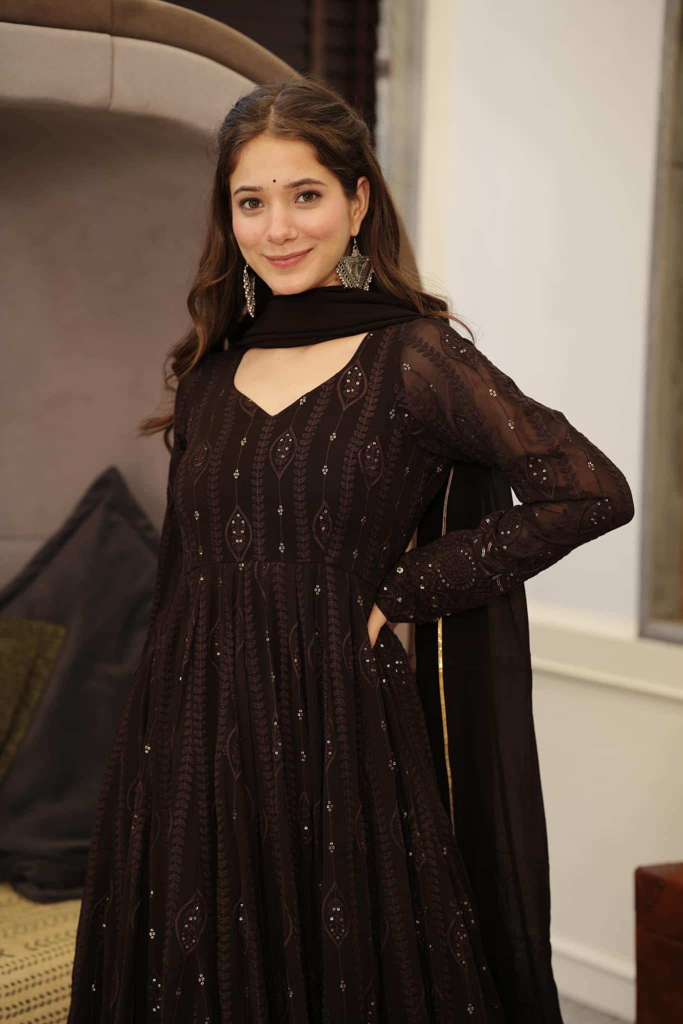 Black Embroidered Georgette Suit Set