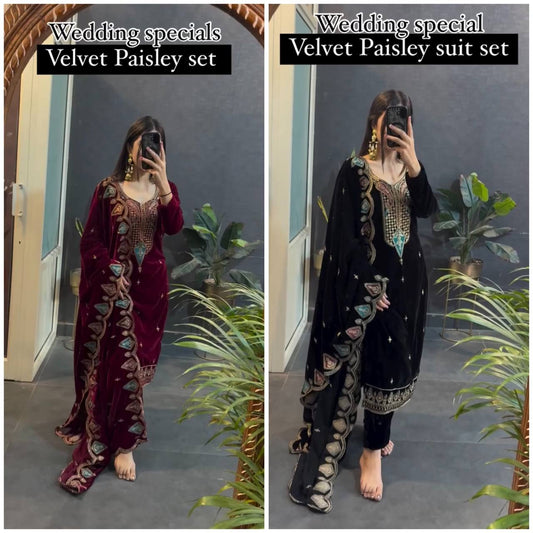 Muskan Wedding Special Velvet Paisely Suit Set