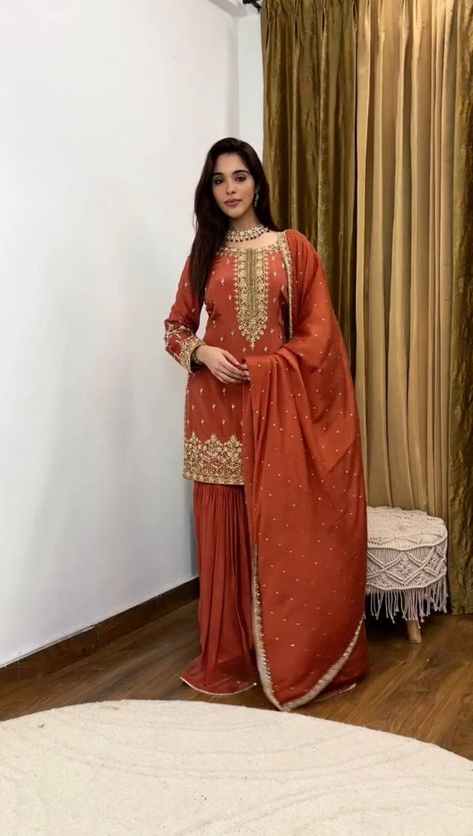 Sunset Glow The Regal Embellished Top Sharara Set