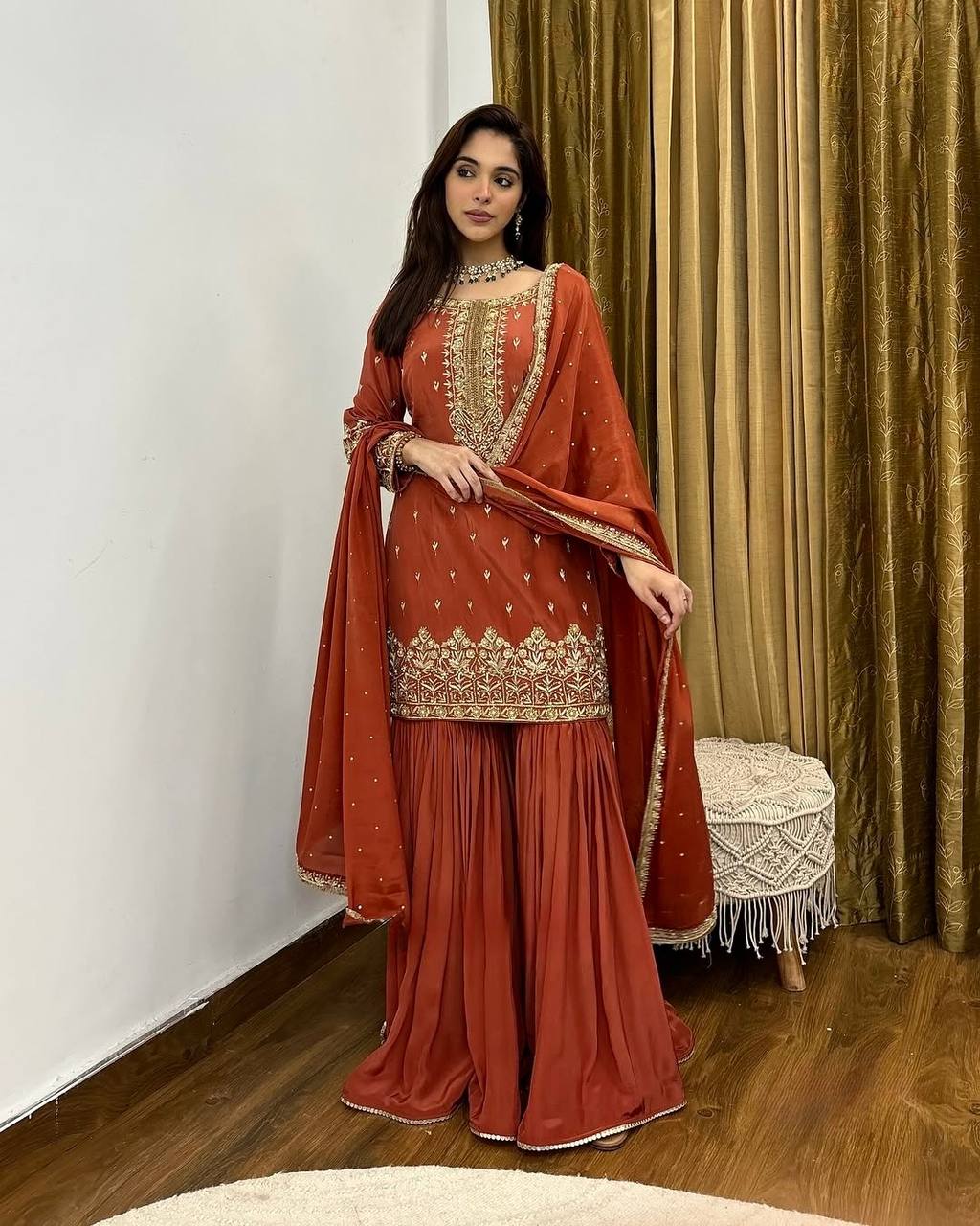 Sunset Glow The Regal Embellished Top Sharara Set