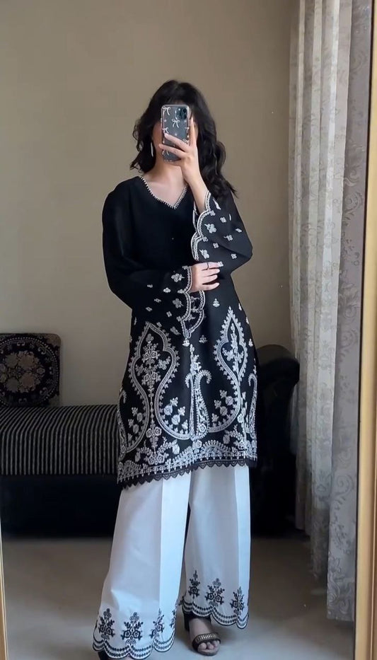 Ishita Charm White Thread Symphony Timeless Black Kurta