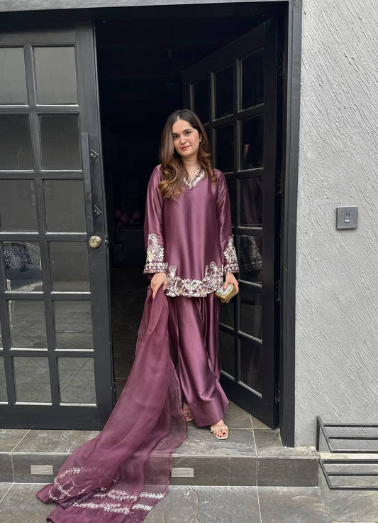 The Imperial Plum Affair Fully Stitched Ready To Wear Suit Set