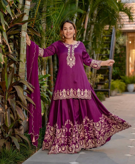 Kiyana Orchid Mist Graceful Purple Embroidery Work Plazzo Suit Set