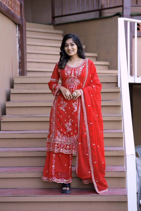 Lavender Love & Crimson Charm Traditional Embroidery Plazzo Set