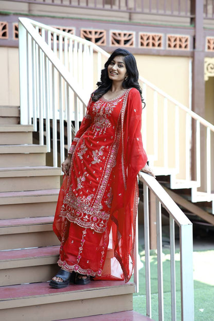 Lavender Love & Crimson Charm Traditional Embroidery Plazzo Set
