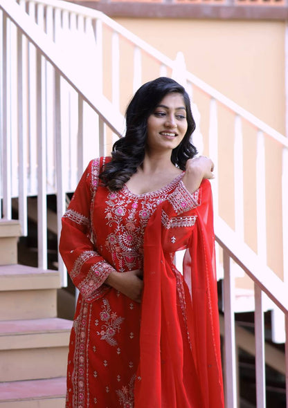 Lavender Love & Crimson Charm Traditional Embroidery Plazzo Set
