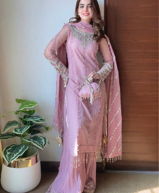 Kayra Designer Faux Georgette Pastel Pink Plazzo Set
