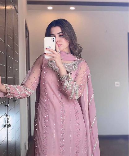 Kayra Designer Faux Georgette Pastel Pink Plazzo Set