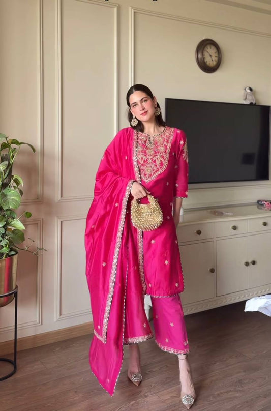 Fuchsia Flame Radiant Festive Designer Long Pakistani Suit
