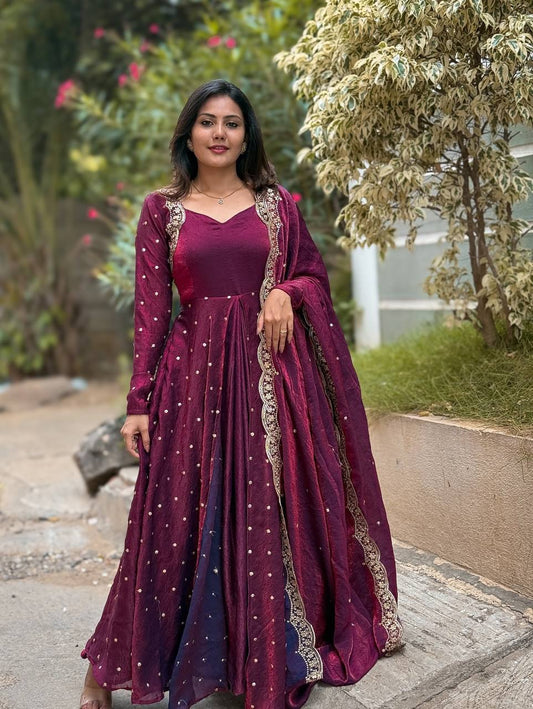 Deep Jewel Toned Heavy Designer Party Wear Gown Set
