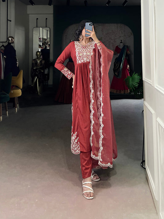 Rust Red Maska cotton Classic Festive Suit Set