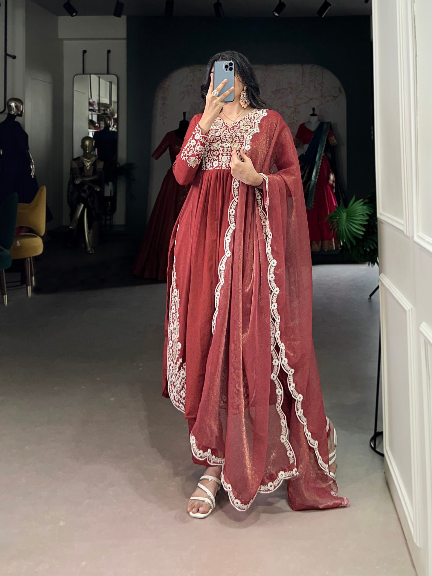 Rust Red Maska cotton Classic Festive Suit Set