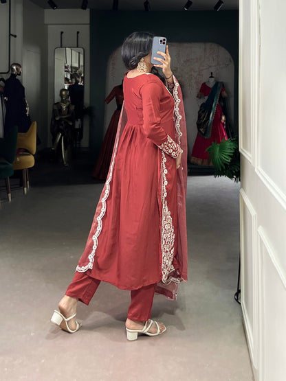 Rust Red Maska cotton Classic Festive Suit Set