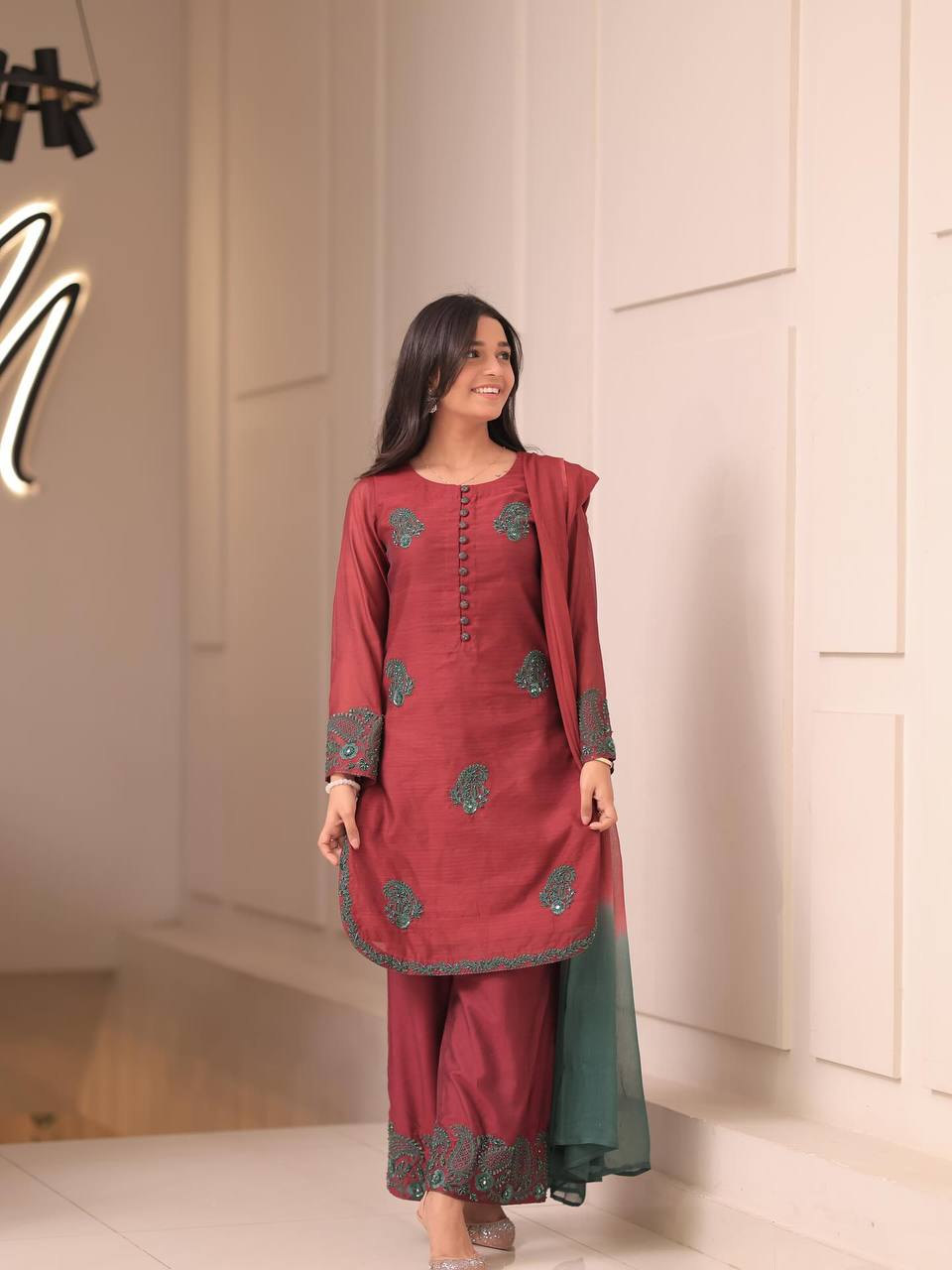 Majestic Maroon Traditional Charm Plazzo Set