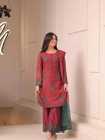 Majestic Maroon Traditional Charm Plazzo Set