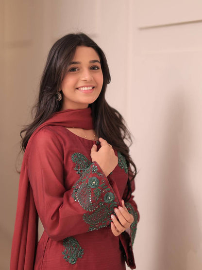 Majestic Maroon Traditional Charm Plazzo Set