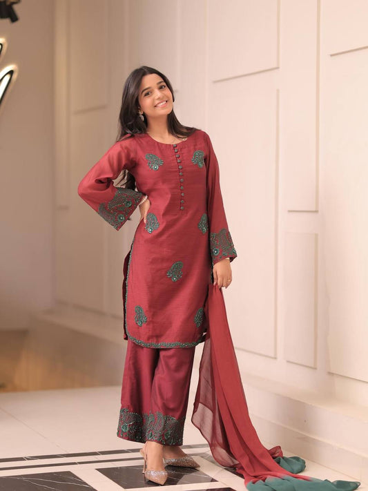 Majestic Maroon Traditional Charm Plazzo Set