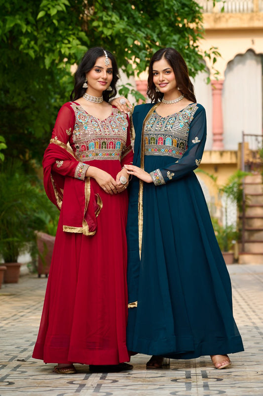 Myra Faux Blooming Embroidered Work Gown