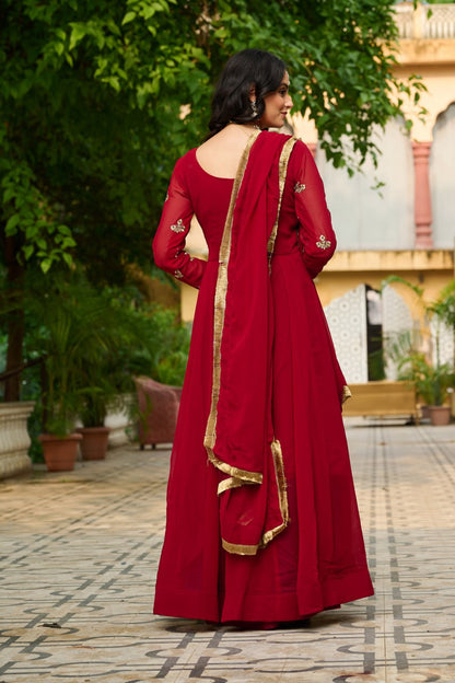 Myra Faux Blooming Embroidered Work Gown