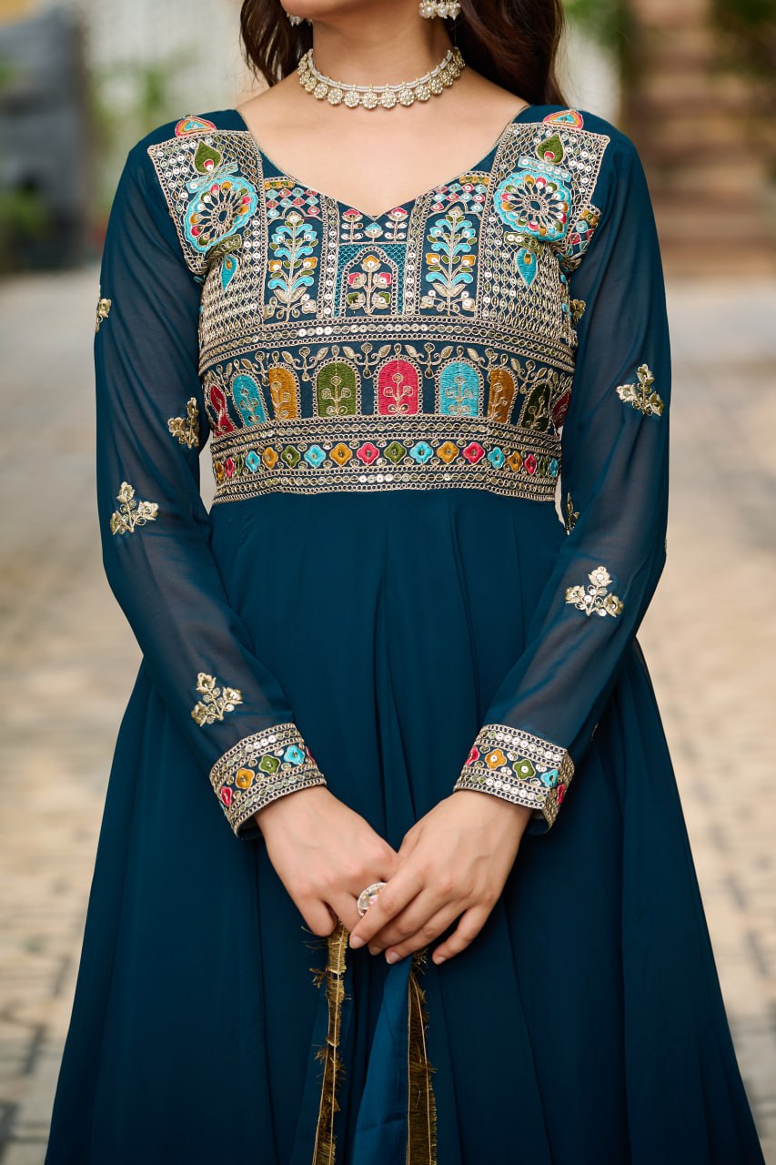 Myra Faux Blooming Embroidered Work Gown