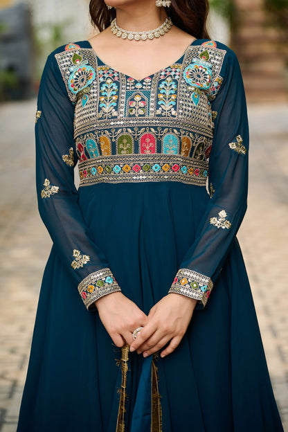 Myra Faux Blooming Embroidered Work Gown