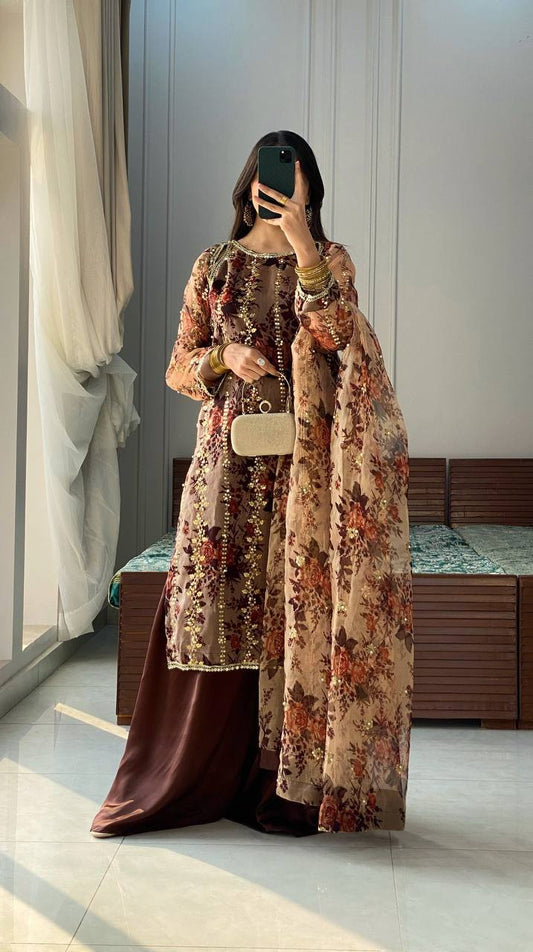 Royal Woodland Charm Embellished Floral Kurta Set