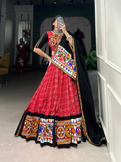Traditional Red Gujarati Kutchi Embroidery Lehenga Choli