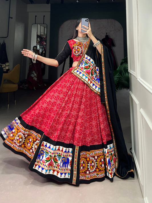 Traditional Red Gujarati Kutchi Embroidery Lehenga Choli