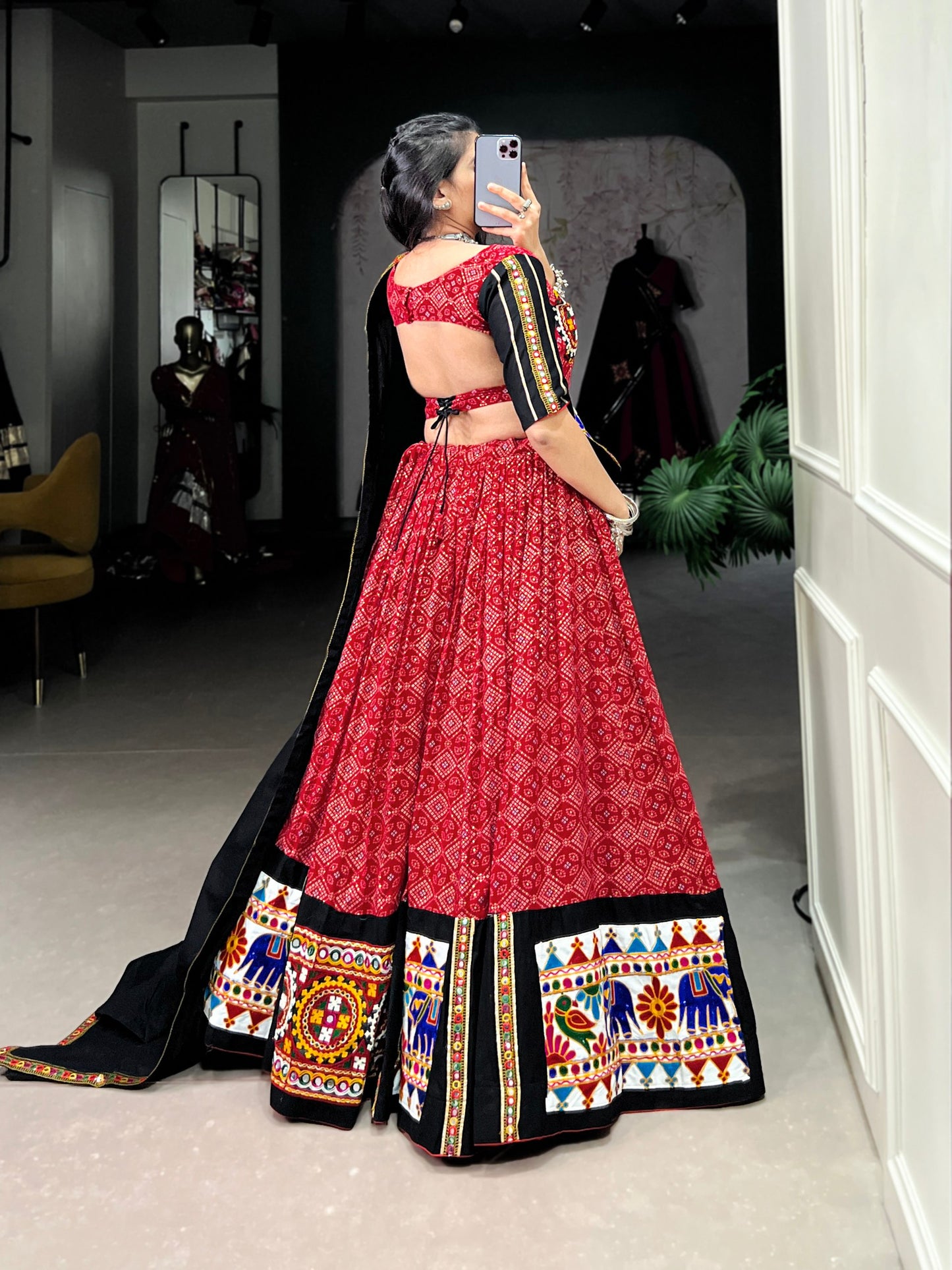 Traditional Red Gujarati Kutchi Embroidery Lehenga Choli