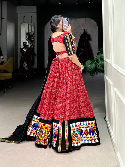 Traditional Red Gujarati Kutchi Embroidery Lehenga Choli