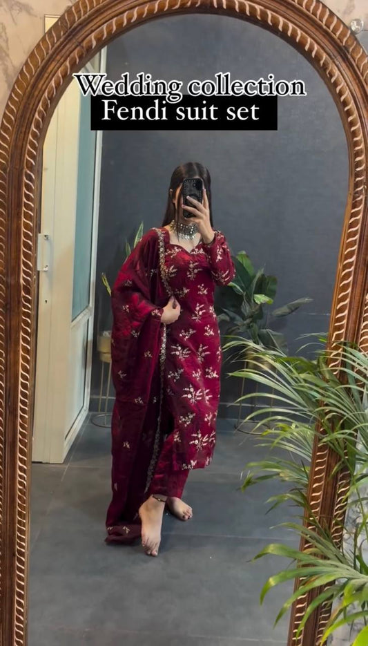Elegant Maroon Fendi Suit Set for Weddings