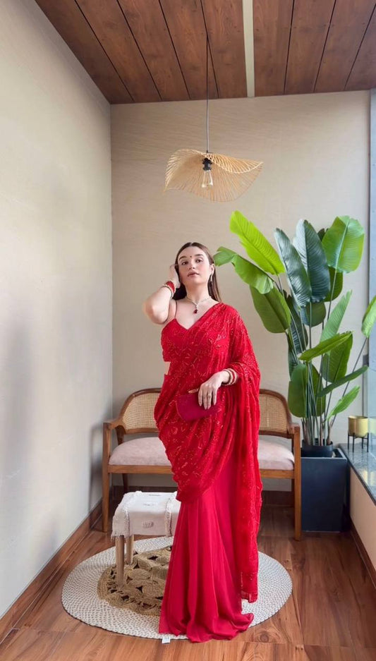 Hand Red Lahenga Saree for The Modern Muse