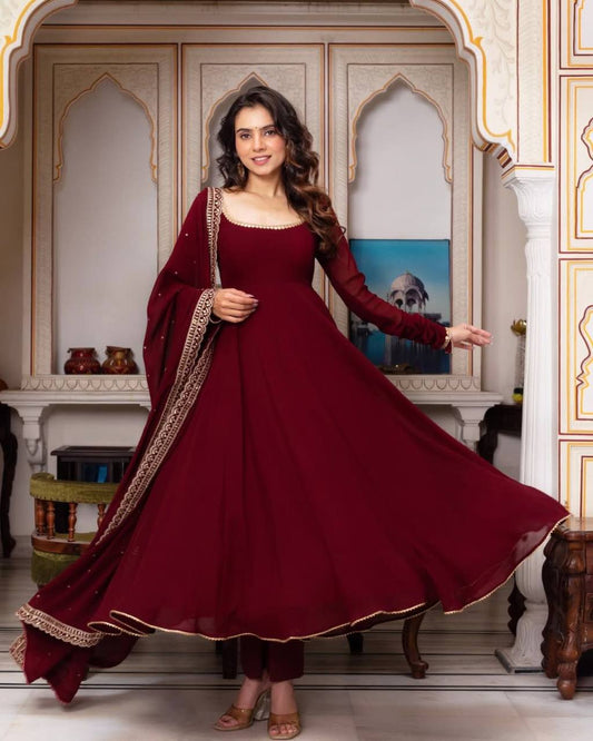 Graceful Party Wear Maroon Anarkali Set