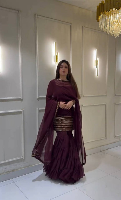 Gulshan-e-Ishq  Embroidered Sharara Ensemble in Rose Blush