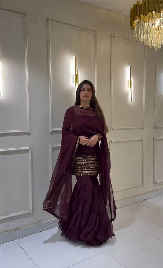 Gulshan-e-Ishq  Embroidered Sharara Ensemble in Rose Blush