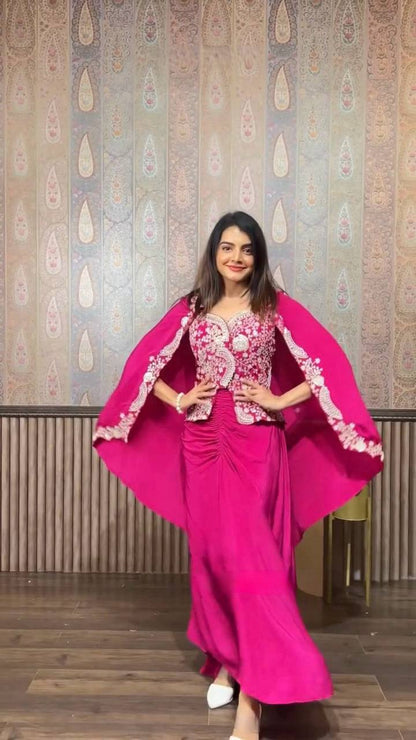 New Three Piece Indo-western Ready To Wear Dhoti With Long Blouse And Koti