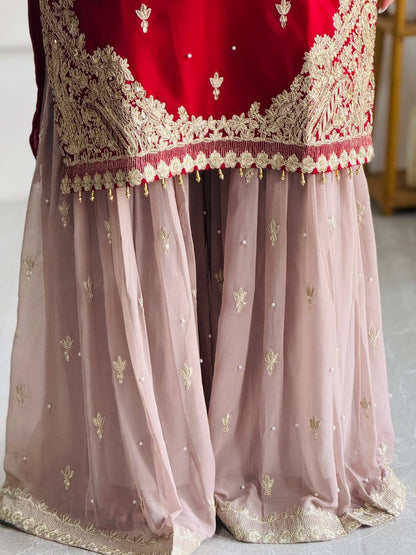 Rang e Gul Ruby Mist Codding Siqunce Sharara Set