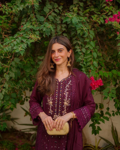 Gulbano Wine Bloom Designer Kurta Set